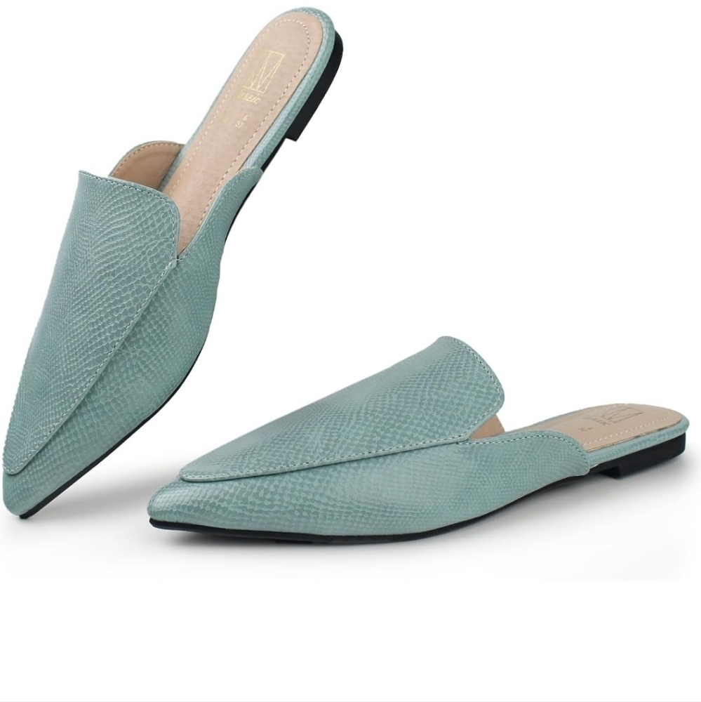 Green Suede Flats with Pointed Toe